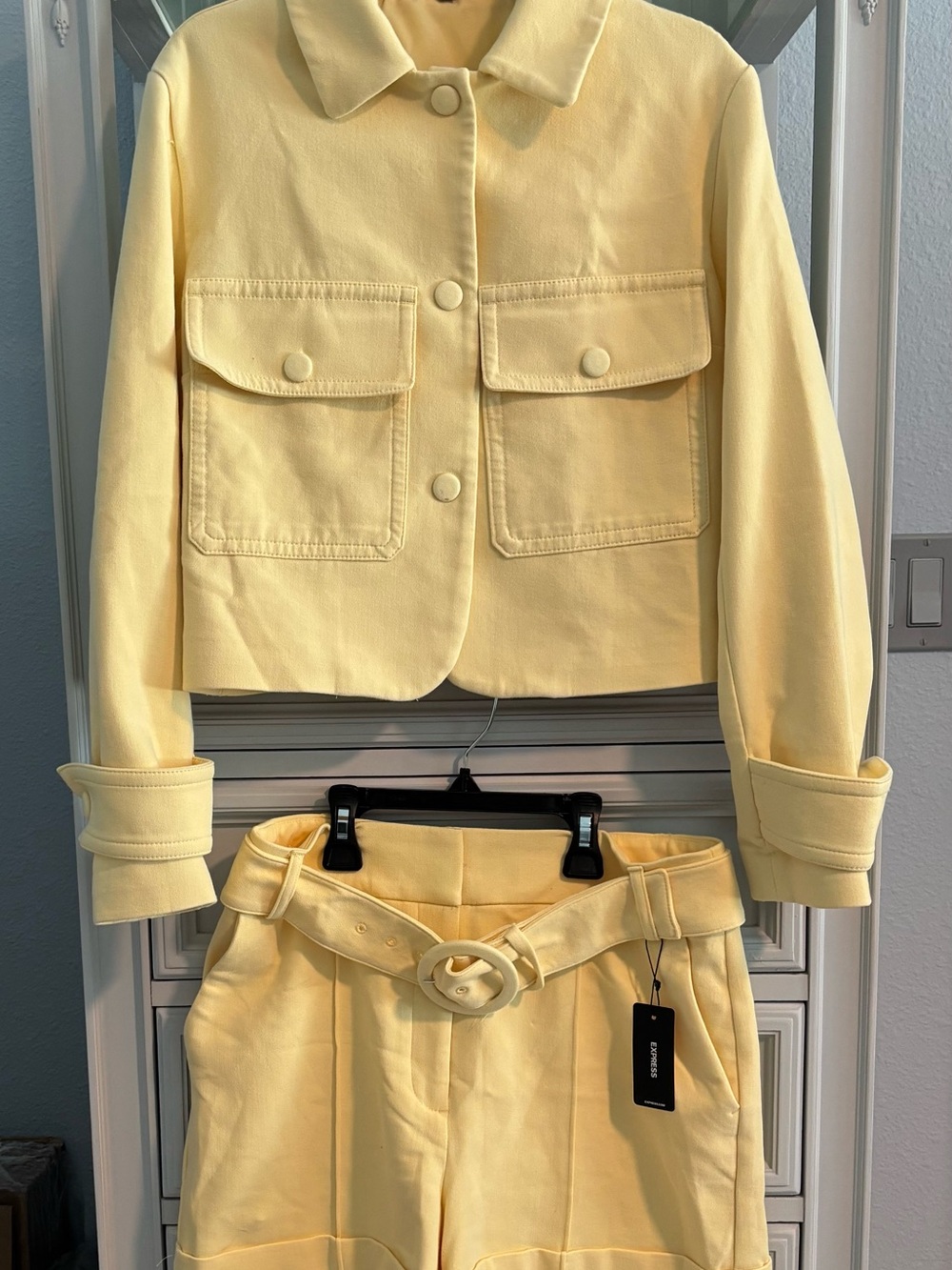 Yellow Women's Cropped Jacket and High-Waist Shorts Set